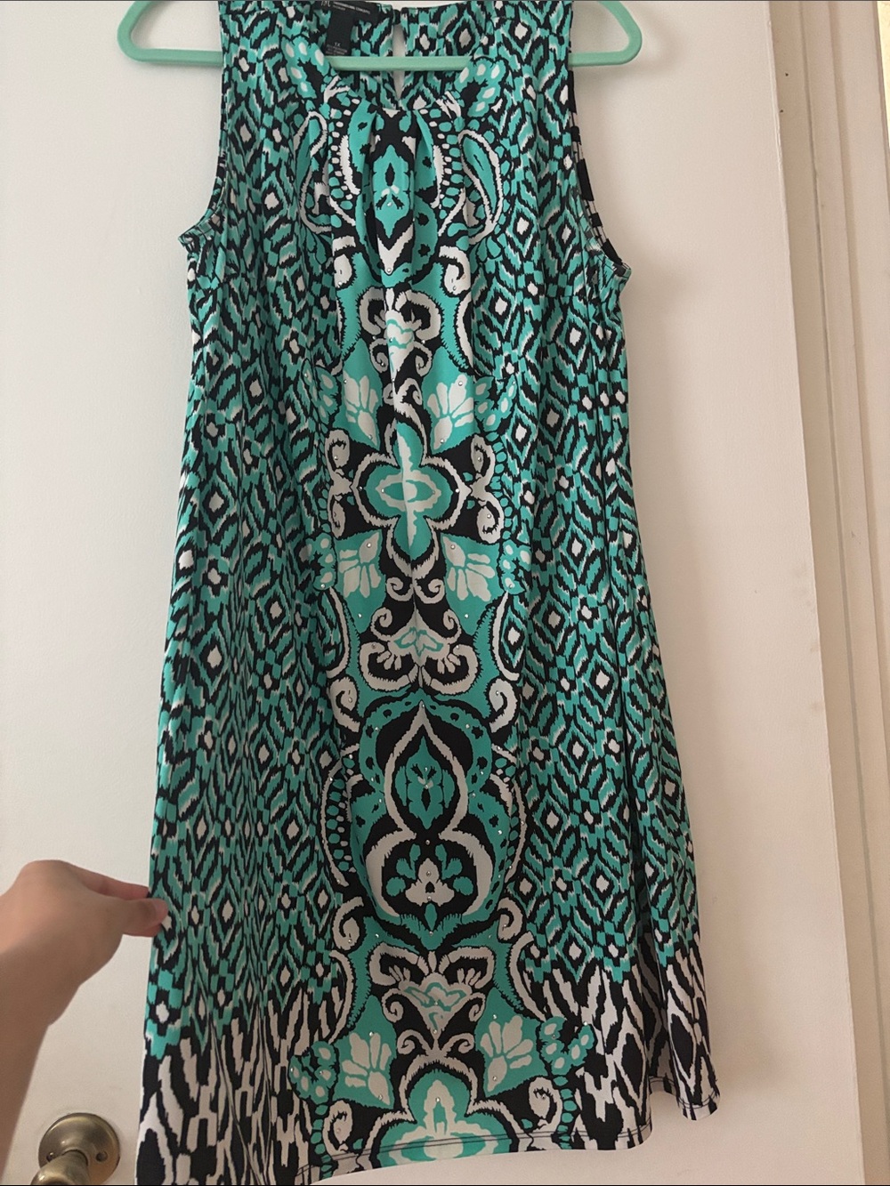 INC International Concepts Teal Black White Printed A-Line Skirt